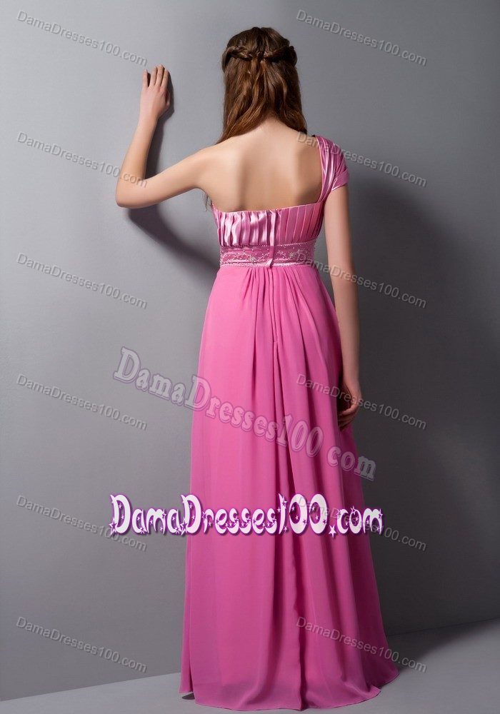 Dama Dress Rose Pink Column Beading and Ruching Dama Dress