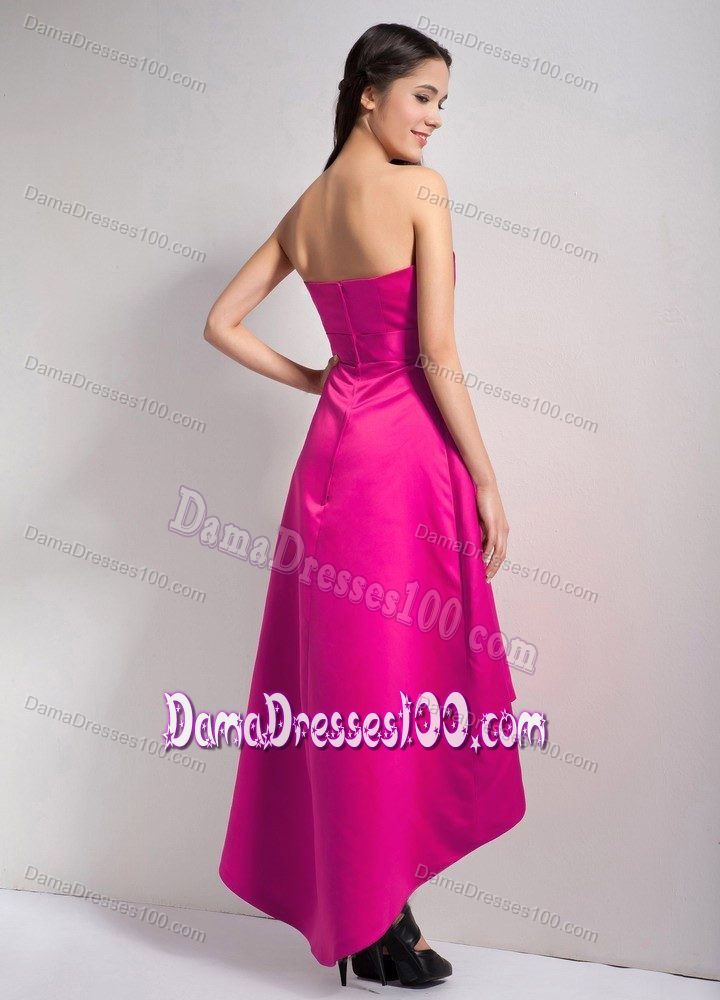 Appliques Strapless A-line High-low Dama Dress in Hot Pink