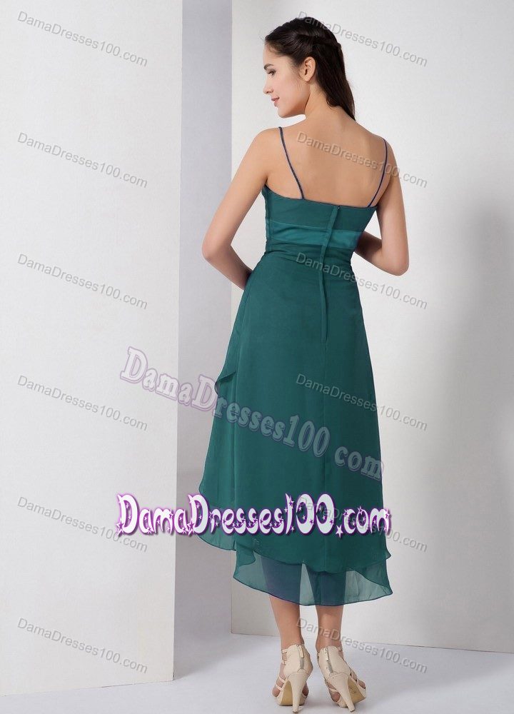 High-low Turquoise Dresses for Damas with Spaghetti Straps
