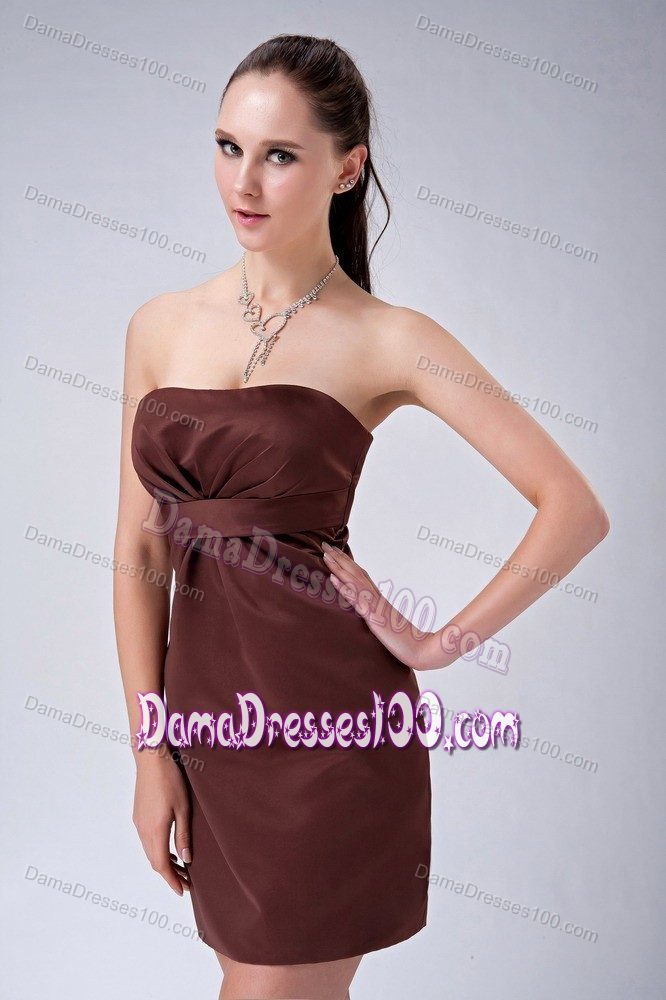 Satin Brown Mini-length Ruched Dama Dress for Quinceanera