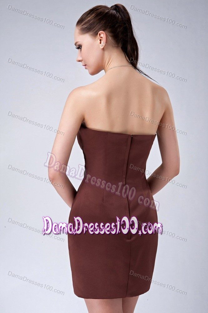 Satin Brown Mini-length Ruched Dama Dress for Quinceanera