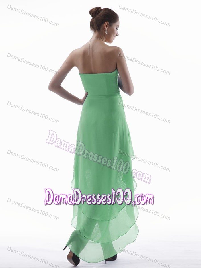 V-neck High-low Spring Green Damas Dress with Layers 2014