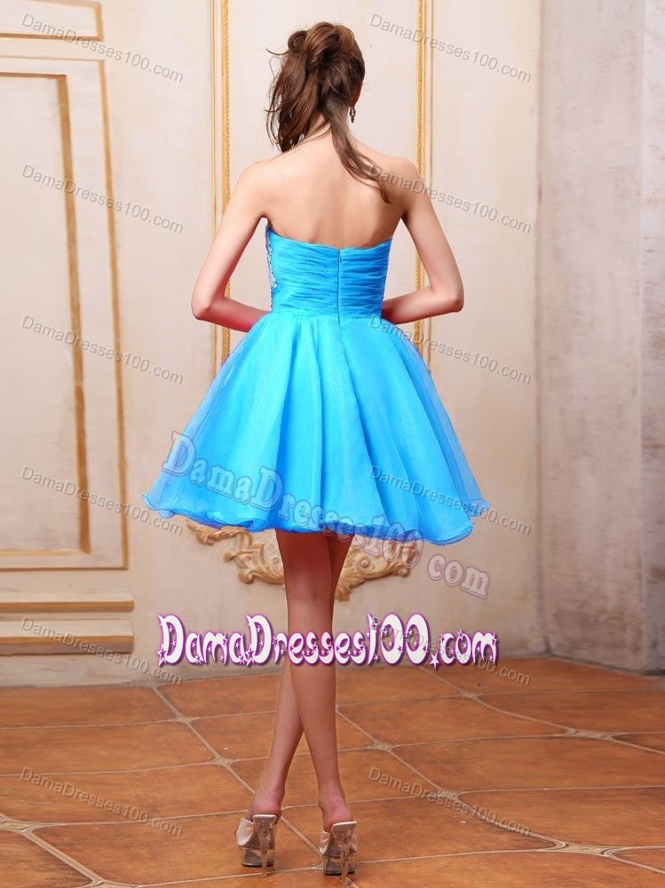 Mini-length Baby Blue Dama Dress for Quince With Appliques