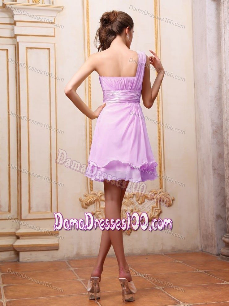 One Shoulder Lavender Quinceanera Dama Dress With Beadings