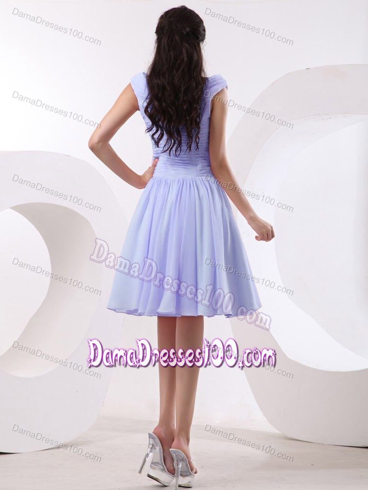 Lilac Short Bateau Dresses for Damas With Ruching for 2014