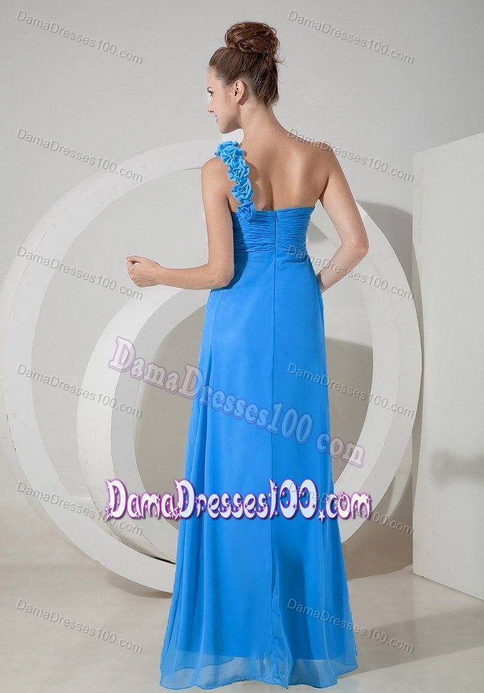 Blue One Shoulder 3D Flowers Chiffon Quince Damas Dresses