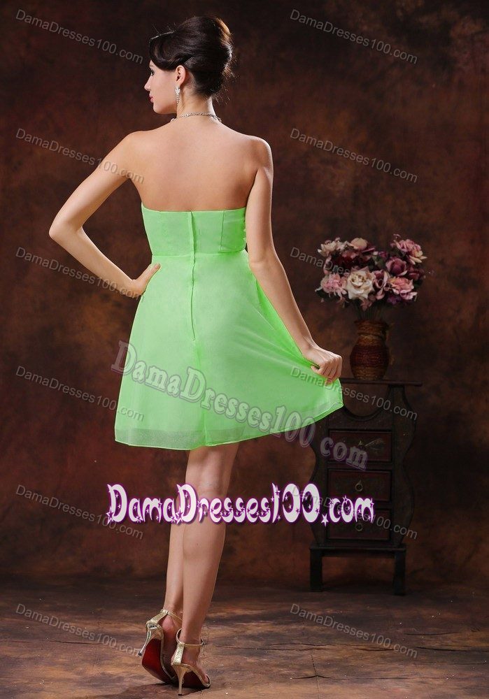 Ruchings Chiffon Spring Green 15 Dresses for Damas Beaded