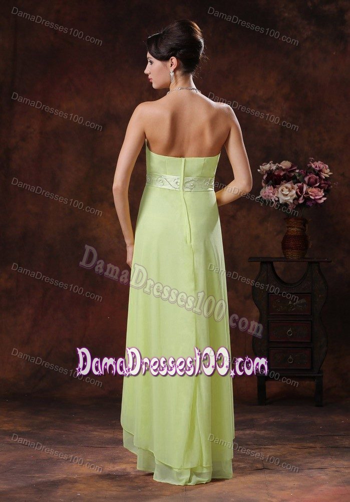 High-low Yellow Green Belt Party Dama Dresses With Layers