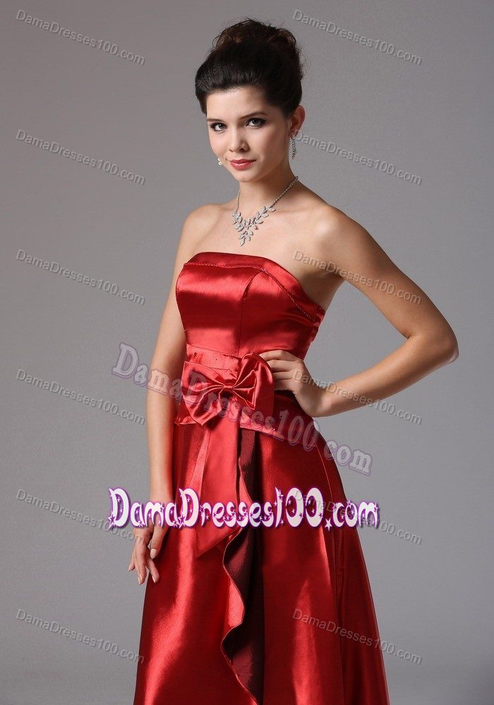 Column Satin Wine Red Damas Dresses for Quinces With Bows