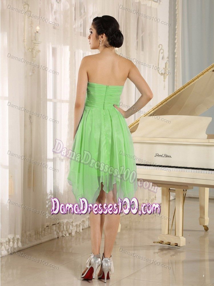 Spring Green Beaded Sweetheart Dress for Dama with Ruffles