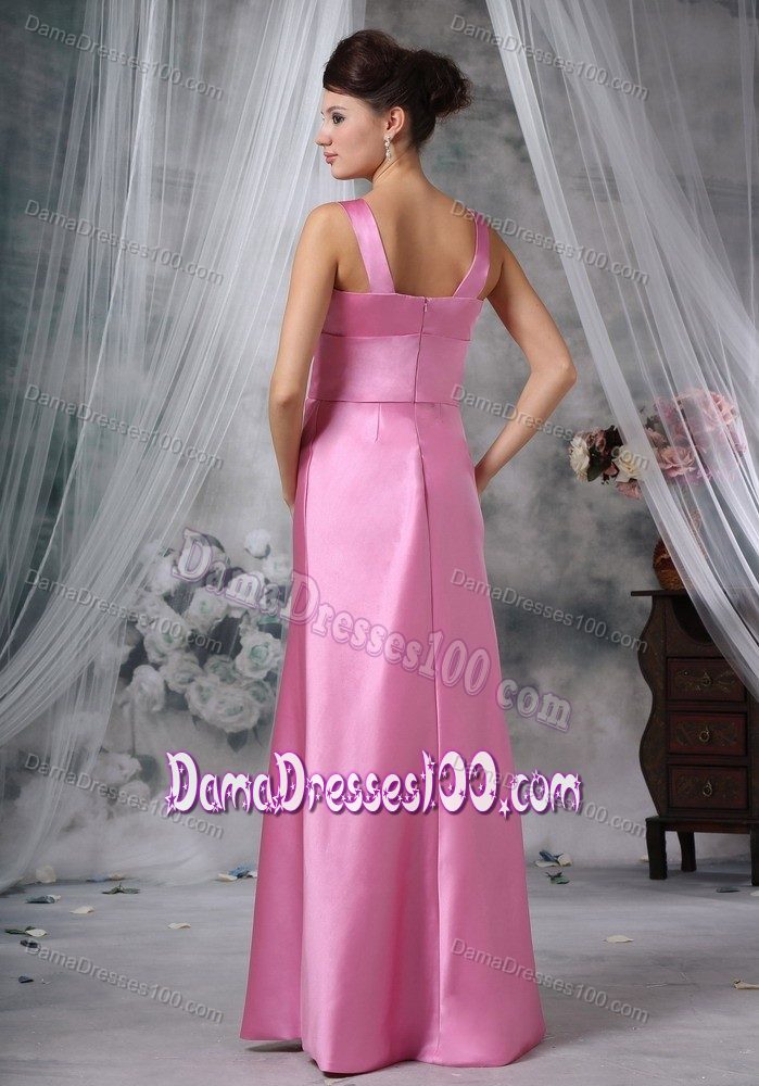 Satin Wide Straps Belt Party Dama Dresses for 2013 in Pink