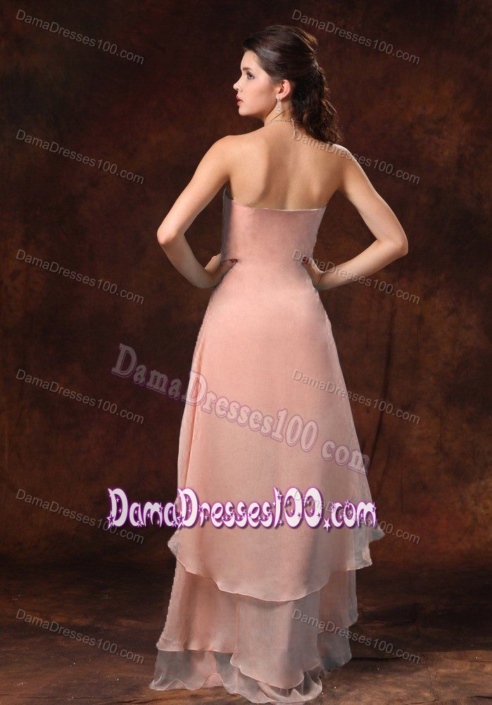 Pink High-low Sweetheart Chiffon Dama Dresses With Beading