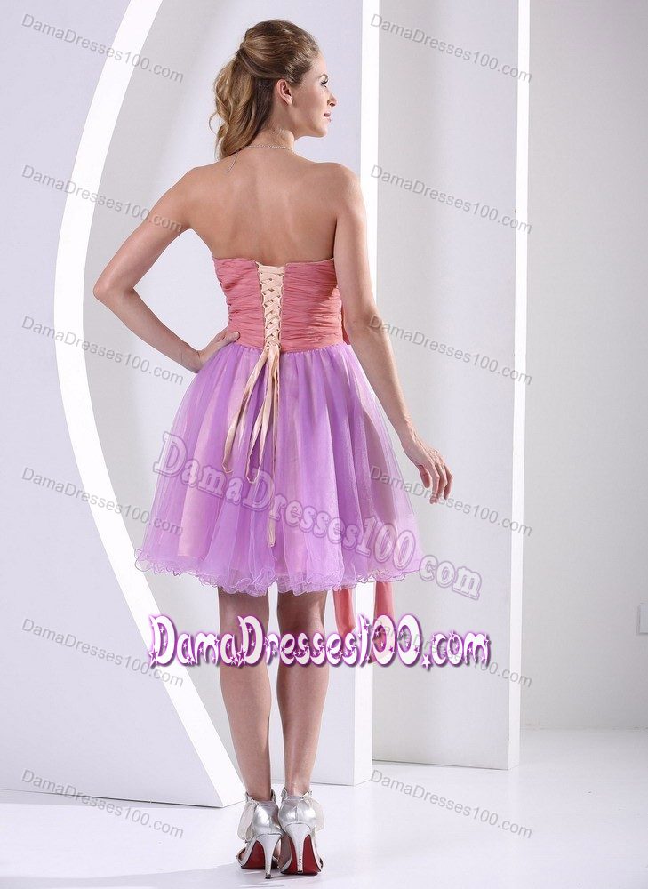Beaded Knee-length Sash Sweetheart Multi-color Dama Dress
