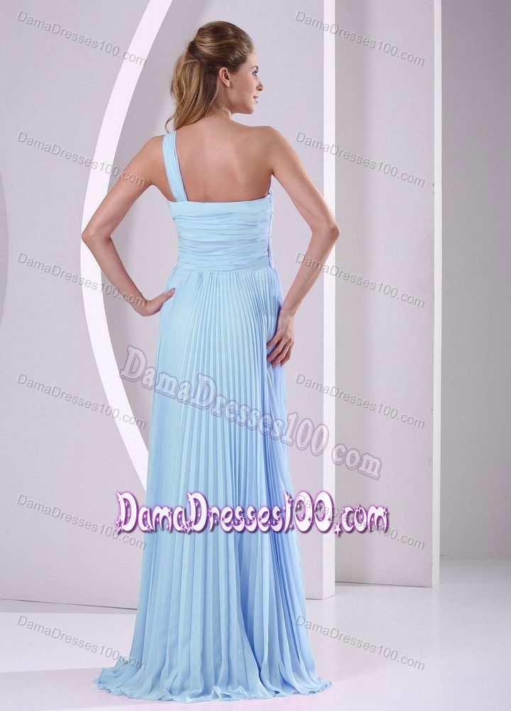 Pleated Baby Blue One Shoulder Damas 15 Dresses for Damas