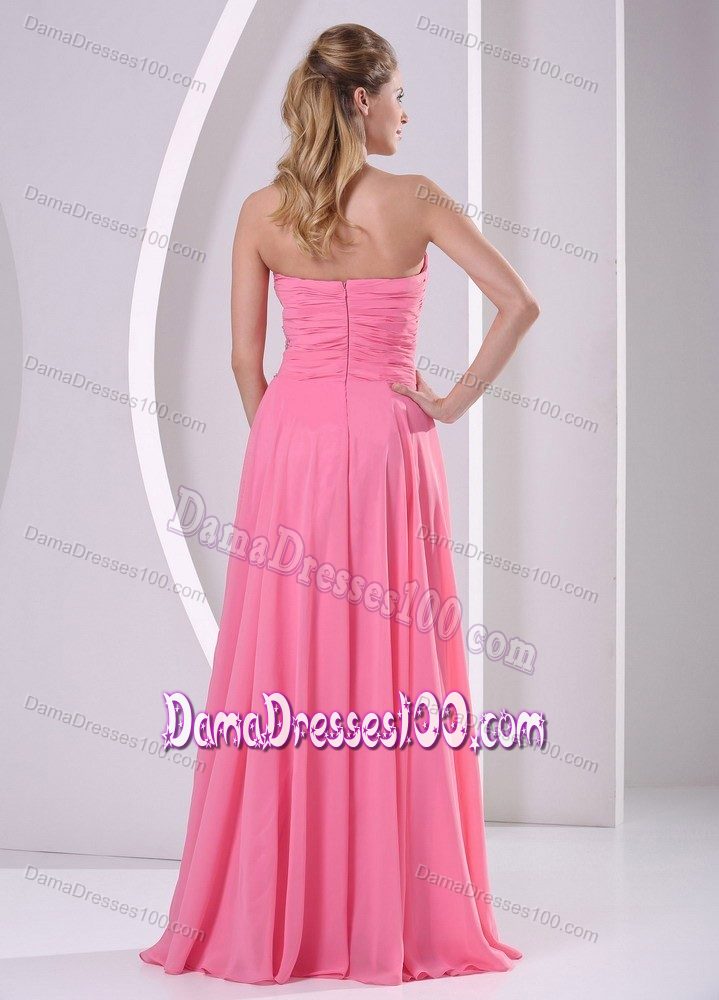 Watermelon Beaded Chiffon Quince Dama Dresses with Ruching