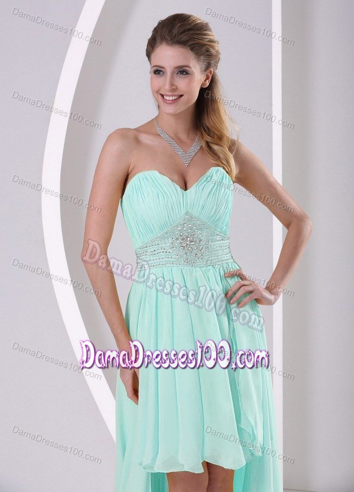 Beaded High-low Apple Green Sweetheart Quince Dama Dresses
