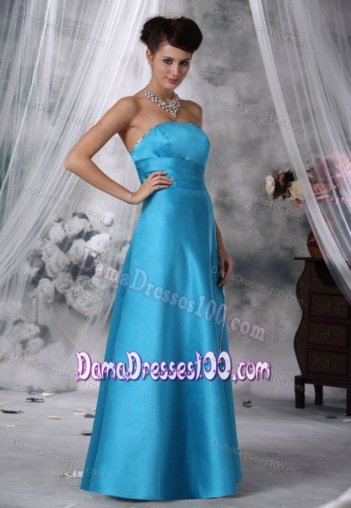 Cheap Satin Beaded Teal Strapless Damas Dresses for Quince
