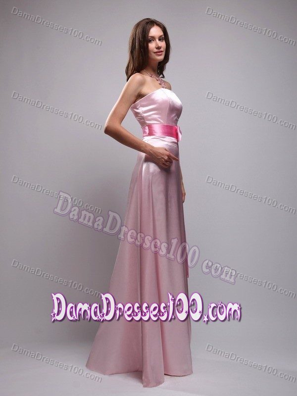 Taffeta Baby Pink Beads Bowknot Dama Dress for Quinceanera