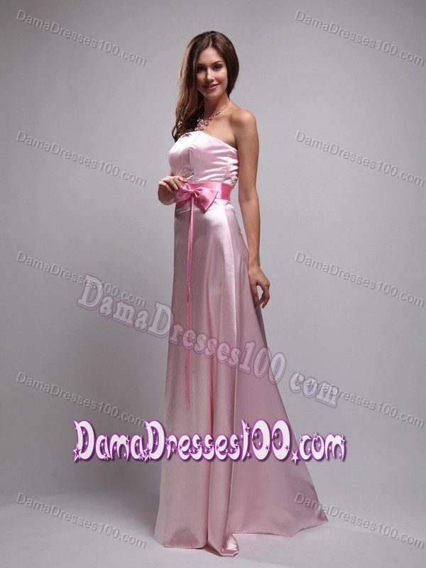 Taffeta Baby Pink Beads Bowknot Dama Dress for Quinceanera