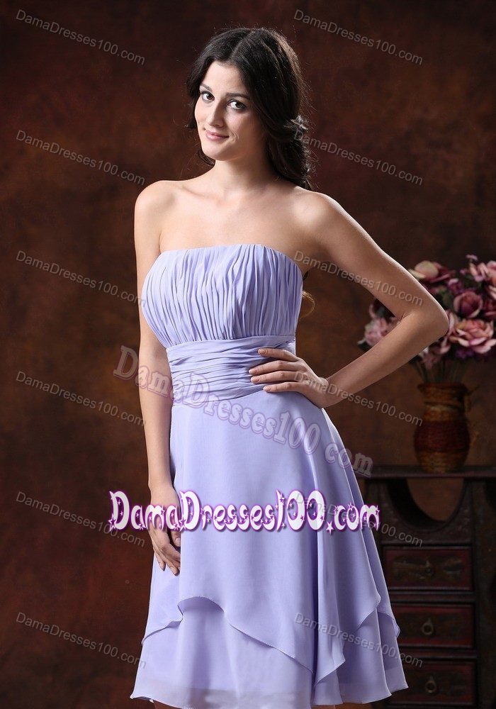 Short Lilac Strapless Pleated Dama Dresses for Quince 2013