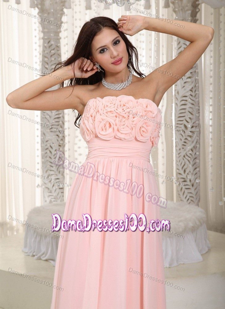Hand Made Flowers Baby Pink Empire Damas Dress for Quinces