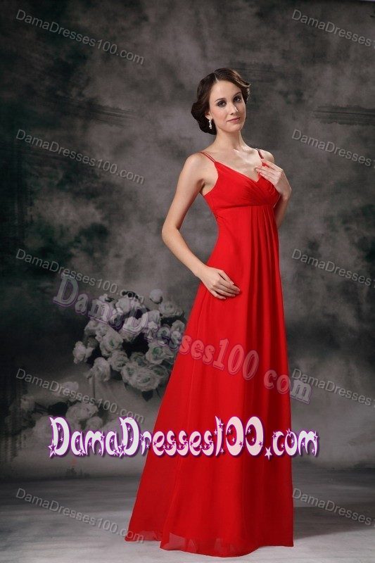 Chiffon Red Straps Empire Formal Dresses for Dama on Sale