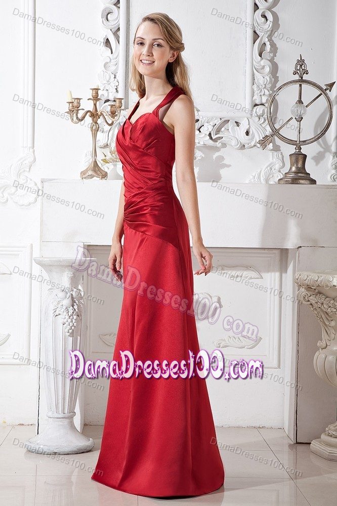 Halter Satin A-line 15 Dress for Damas Ruched in Wine Red
