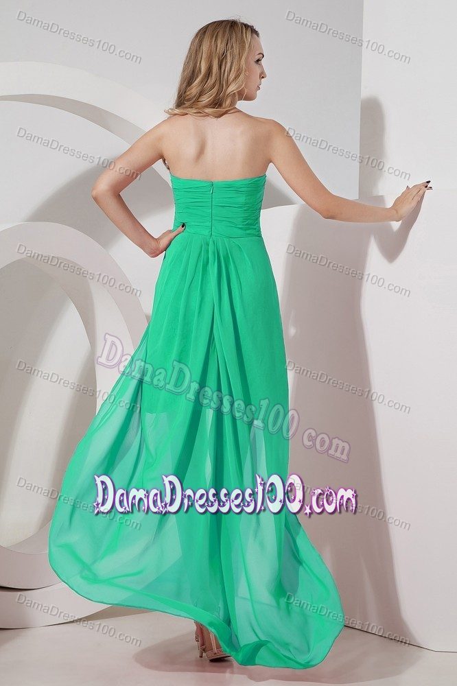 High-low Hand Made Flower Green Lace Embroidery Dama Dress