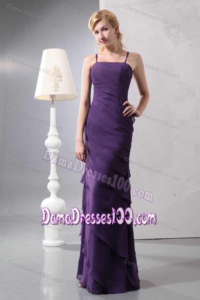Ruffled Layers Dark Purple Chiffon Straps Prom Damas Dress