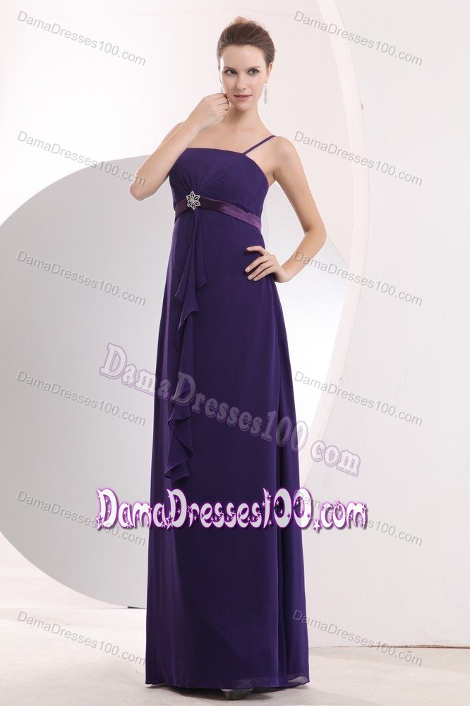 Empire Purple Straps Chiffon Sashes Dama Dresses for Cheap