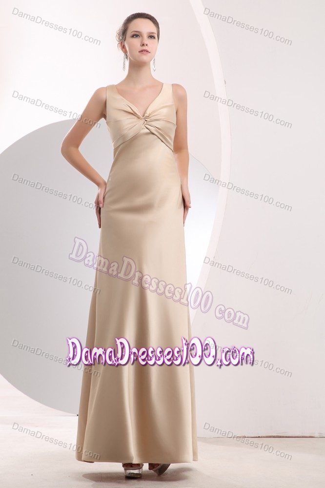 Satin Empire Champagne Straps Damas Dresses with Ruchings