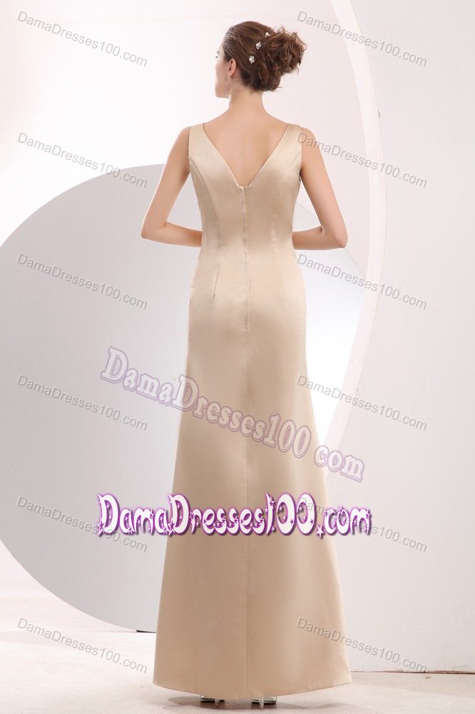 Satin Empire Champagne Straps Damas Dresses with Ruchings