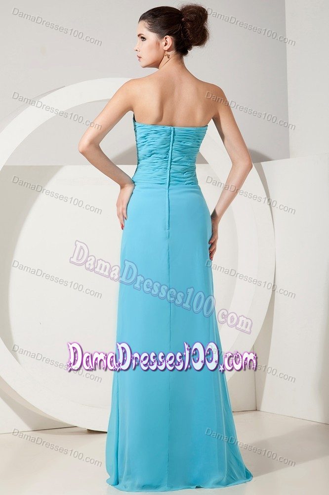 Sweetheart Baby Blue Chiffon Empire Ruched Dress for Damas
