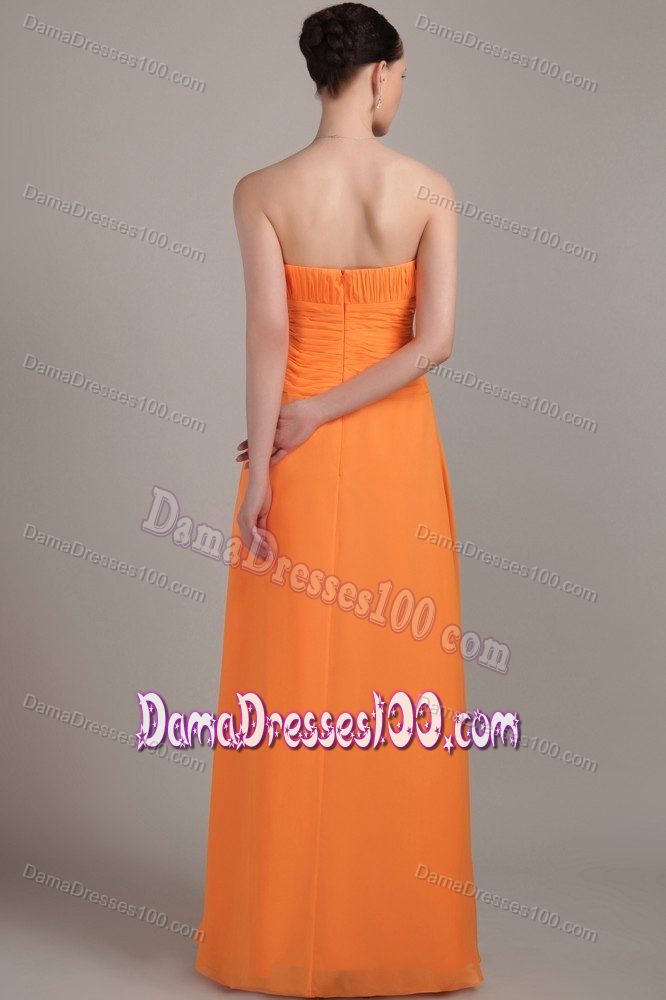 Chiffon Column Orange Prom Dresses for Dama with Ruchings