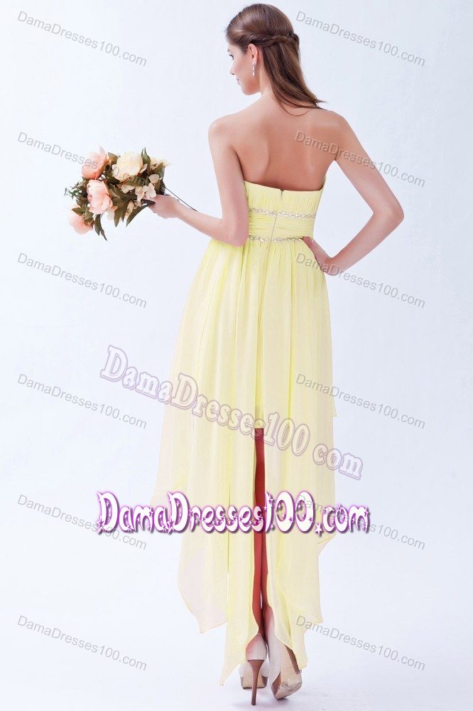 Light Yellow Beaded Dama Dresses with Asymmetrical Ruffles