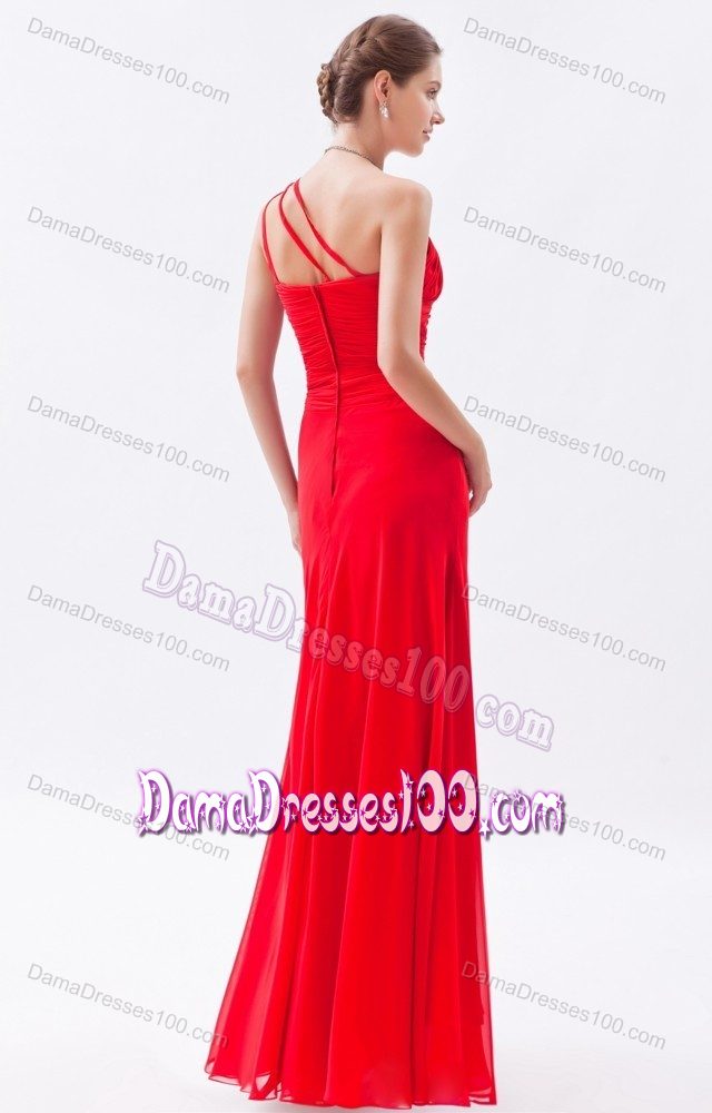 One Shoulder Red Sheath Prom Dresses for Dama with Beading