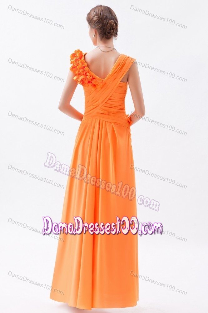 Orange Chiffon Column Dama Dresses with Hand Made Flowers