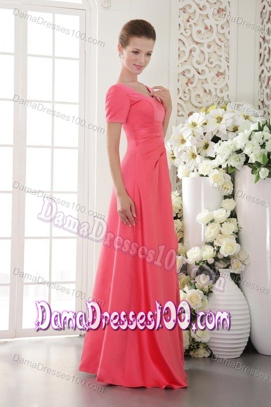 Satin Coral Red Scoop Damas Dresses for Quince with Beads