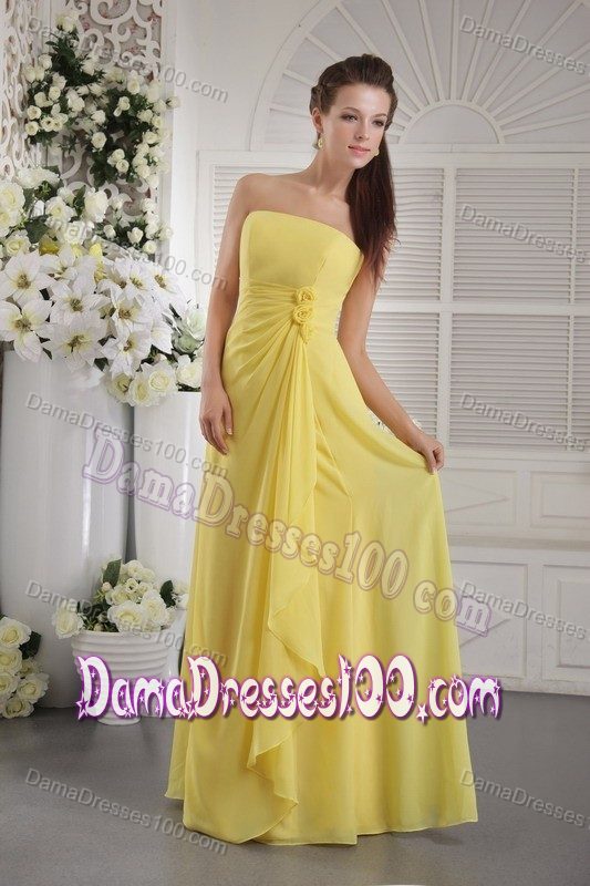 Chiffon Yellow Party Damas Dresses with Hand Made Flowers