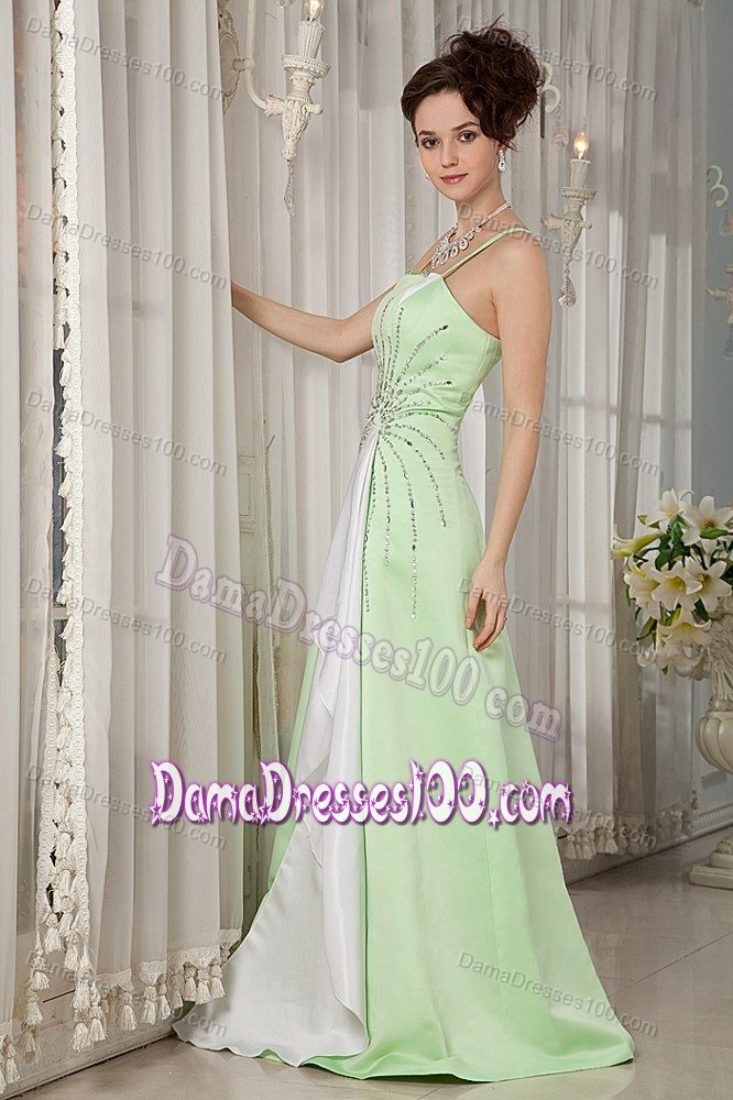 Straps Yellow Green Satin A-line Dresses for Damas Beaded