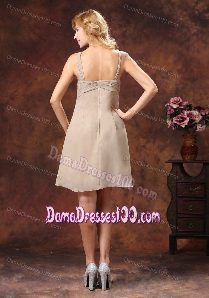Chiffon V-neck Mini-length Grey Dama Dresses With Ruchings