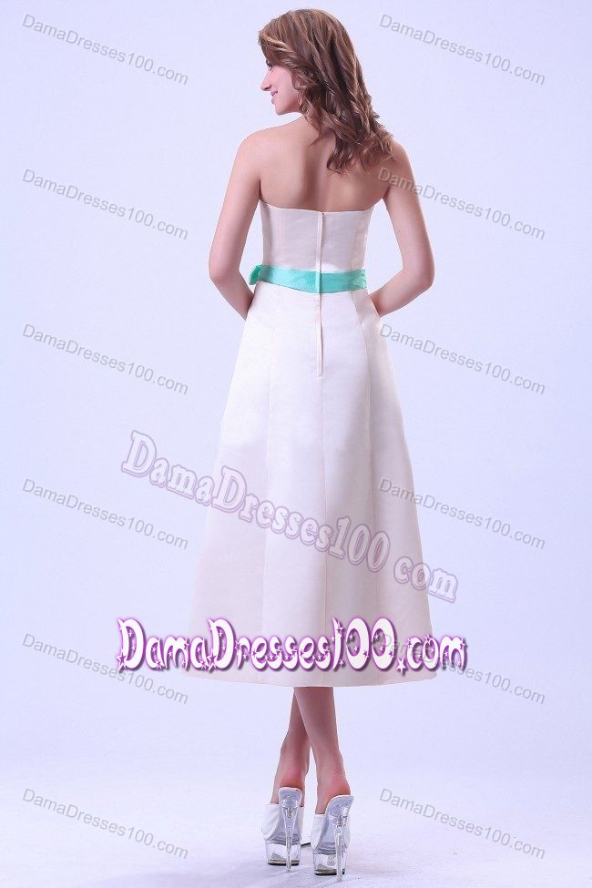 Satin Tea-length Sashed Champagne Damas Dresses for Quince