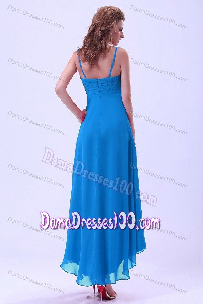 Spaghetti Straps Aqua Blue High-low 15 Dresses for Damas
