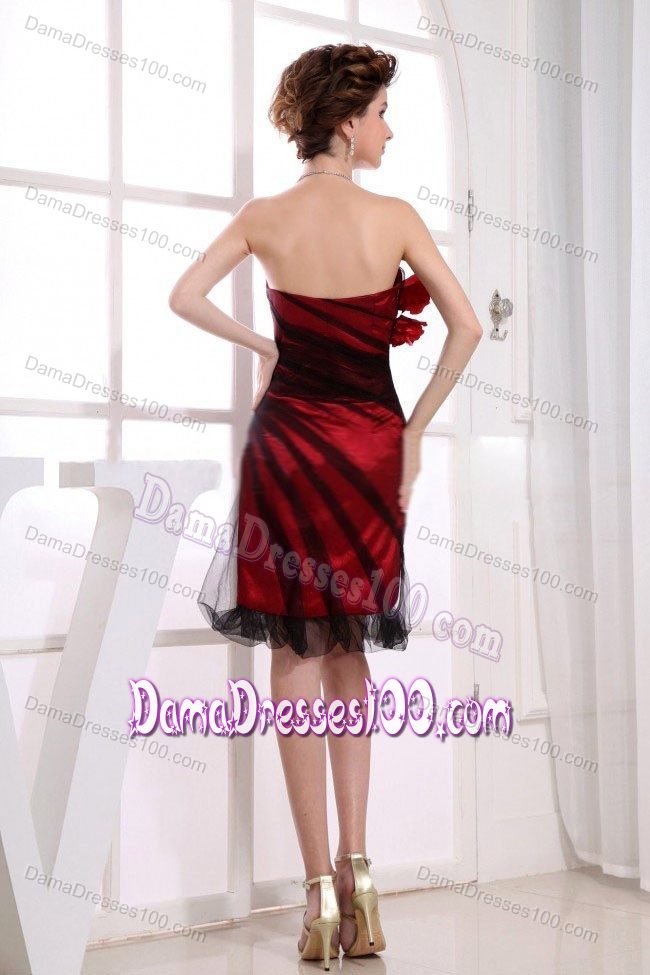 Knee-length Tulle Hand Made Flower Party Dama Dress in Red