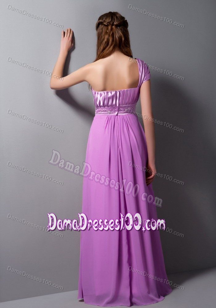 One Shoulder Lavender Beading Dama Dresses with Cap Sleeve