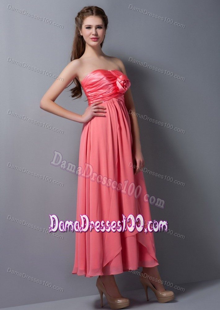 Ankle-length Hand Made Flower Dama Dress in Watermelon Red