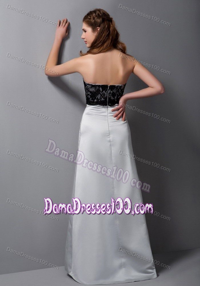 Gray Satin Strapless A-line Dresses for Dama with Lacework