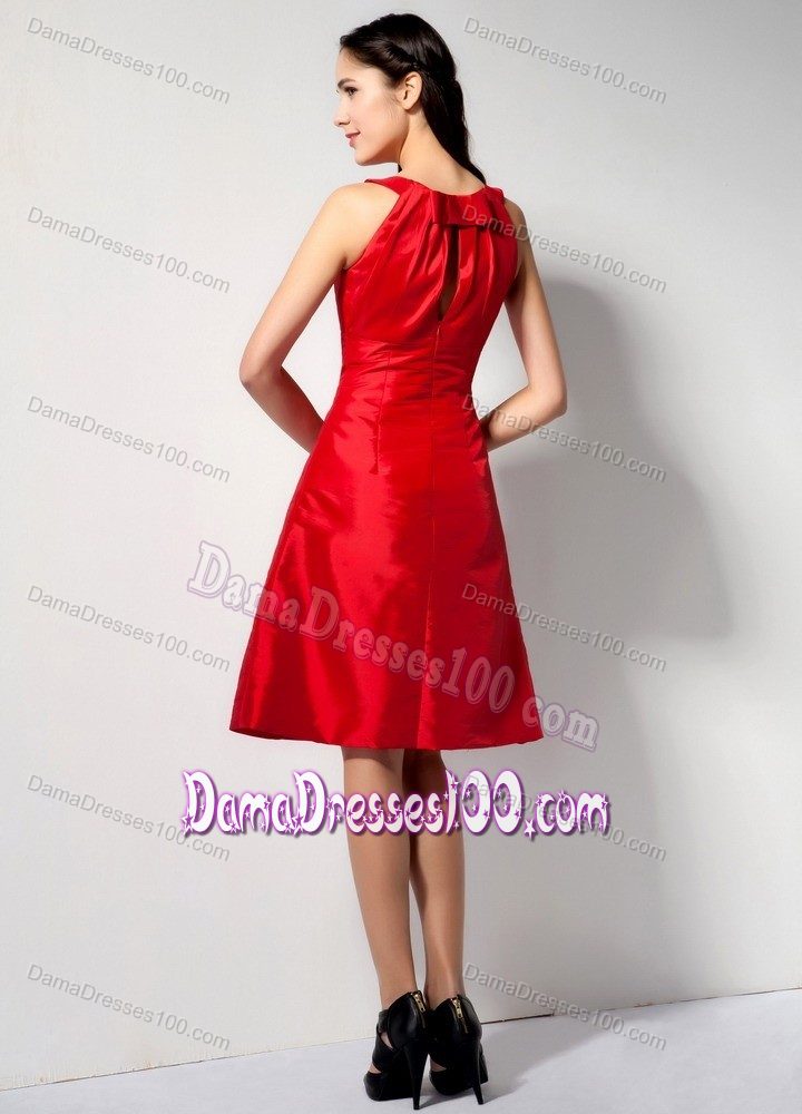 Bateau Taffeta A-line Knee-length Dresses for Damas in Red