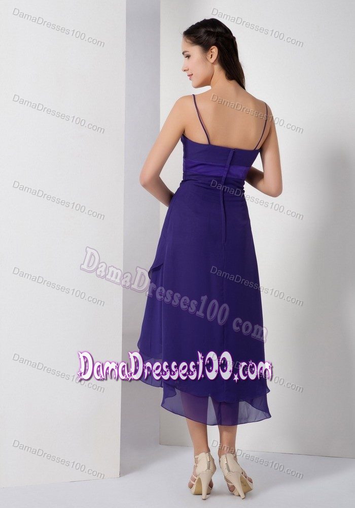 High-low Purple Quinces Dama Dresses with Spaghetti Straps