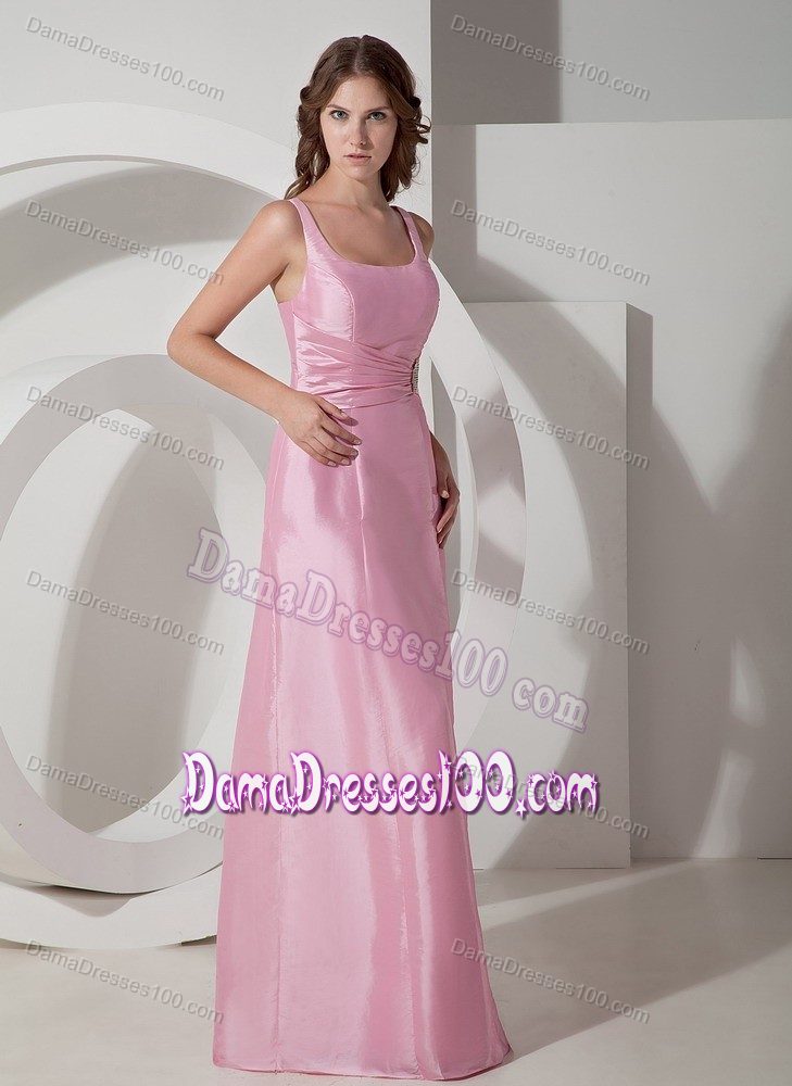 Taffeta Square Empire Beads 15 Dress for Dama in Rose Pink